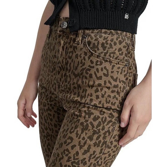 DKNY Women's High Rise Brown Black Leopard Print Size 27 NWT Pants - Picture 5 of 11